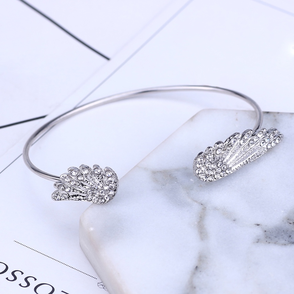 Silver Crystal Angel Wings Cuff Bangle Bracelet - Picture 6 of 7